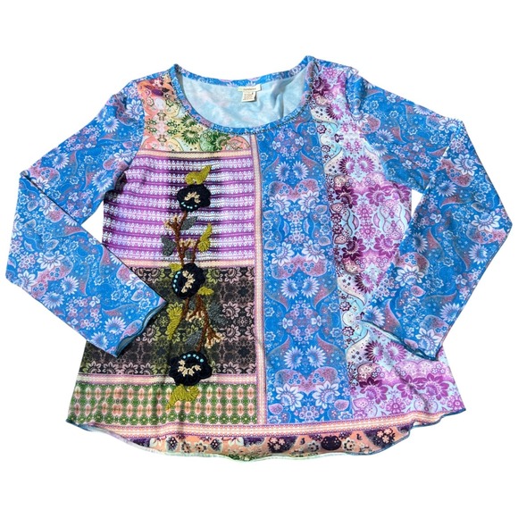 Sundance Womens Boho Floral Crochet Poetic Patchwork Tee Size L Cottage Fairy - Picture 5 of 9
